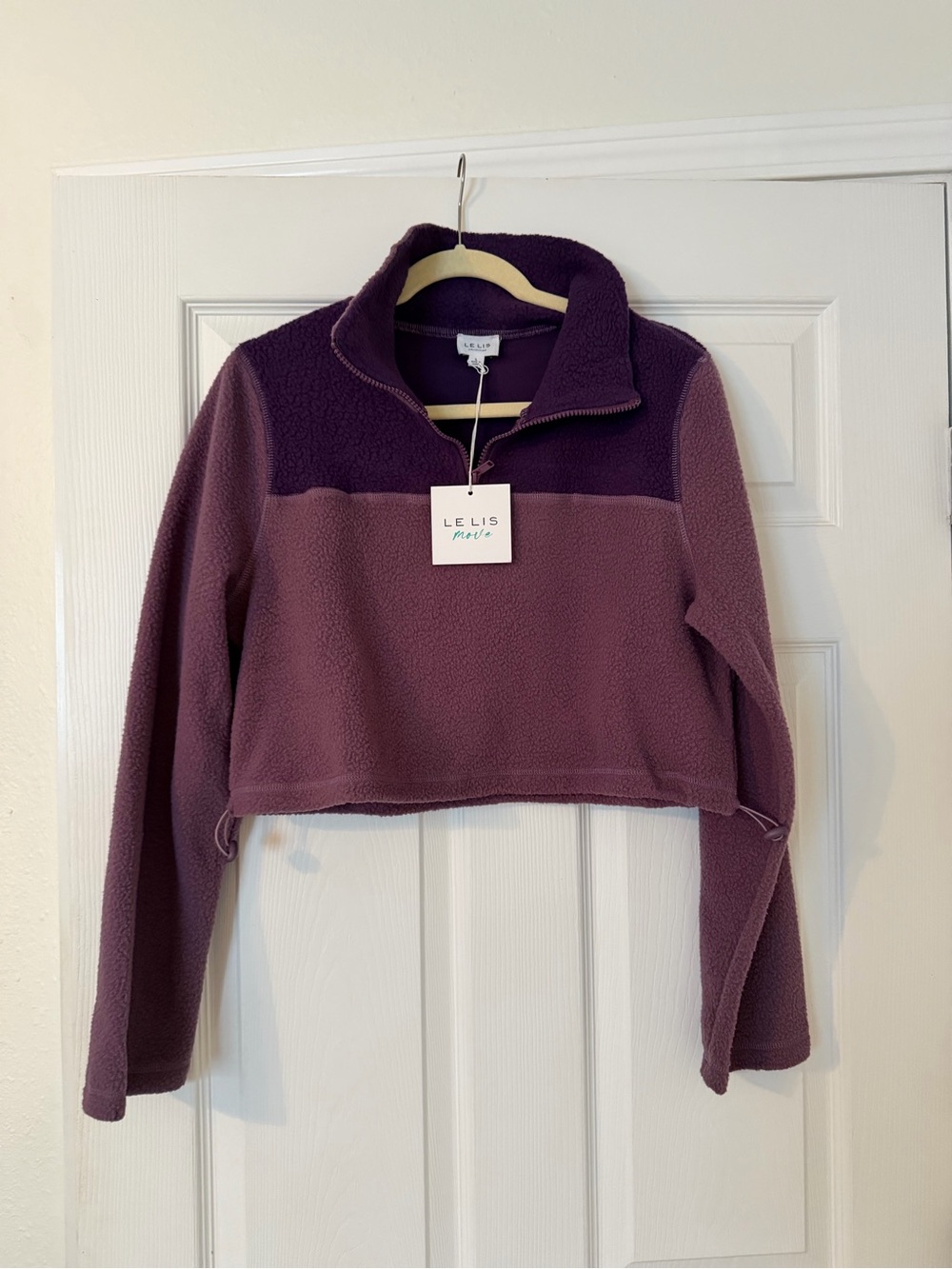 Le Lis Two-Tone Cropped Fleece Pullover in Plum and Deep Purple